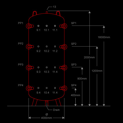 Technical drawing of buffer tank
